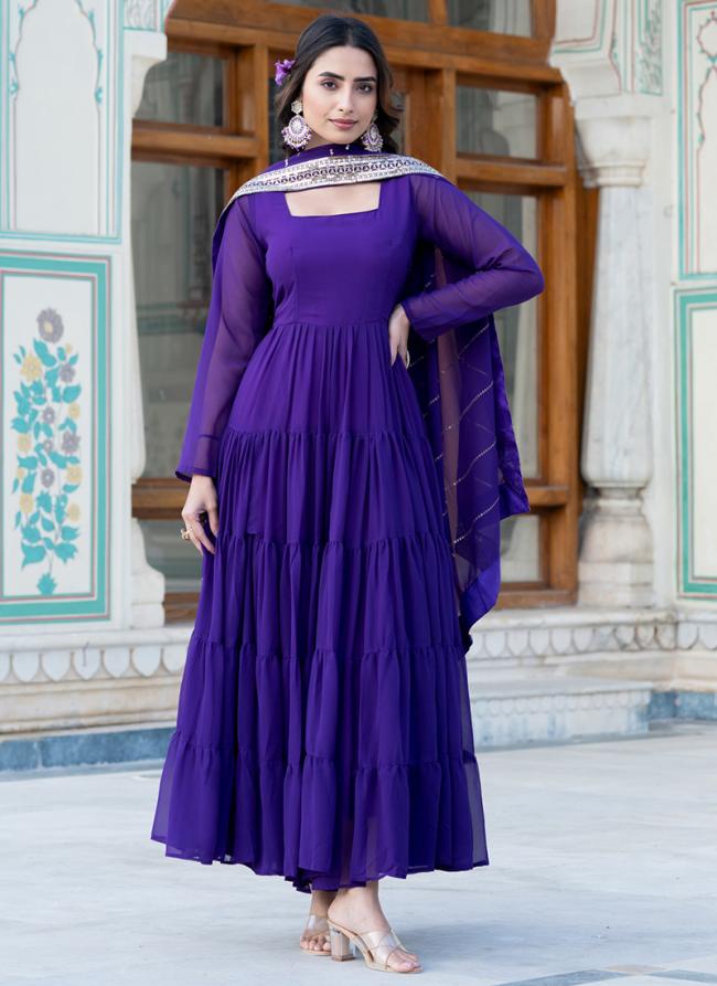 Faux Georgette Purple Festival Wear Embroidery Work Gown With Dupatta